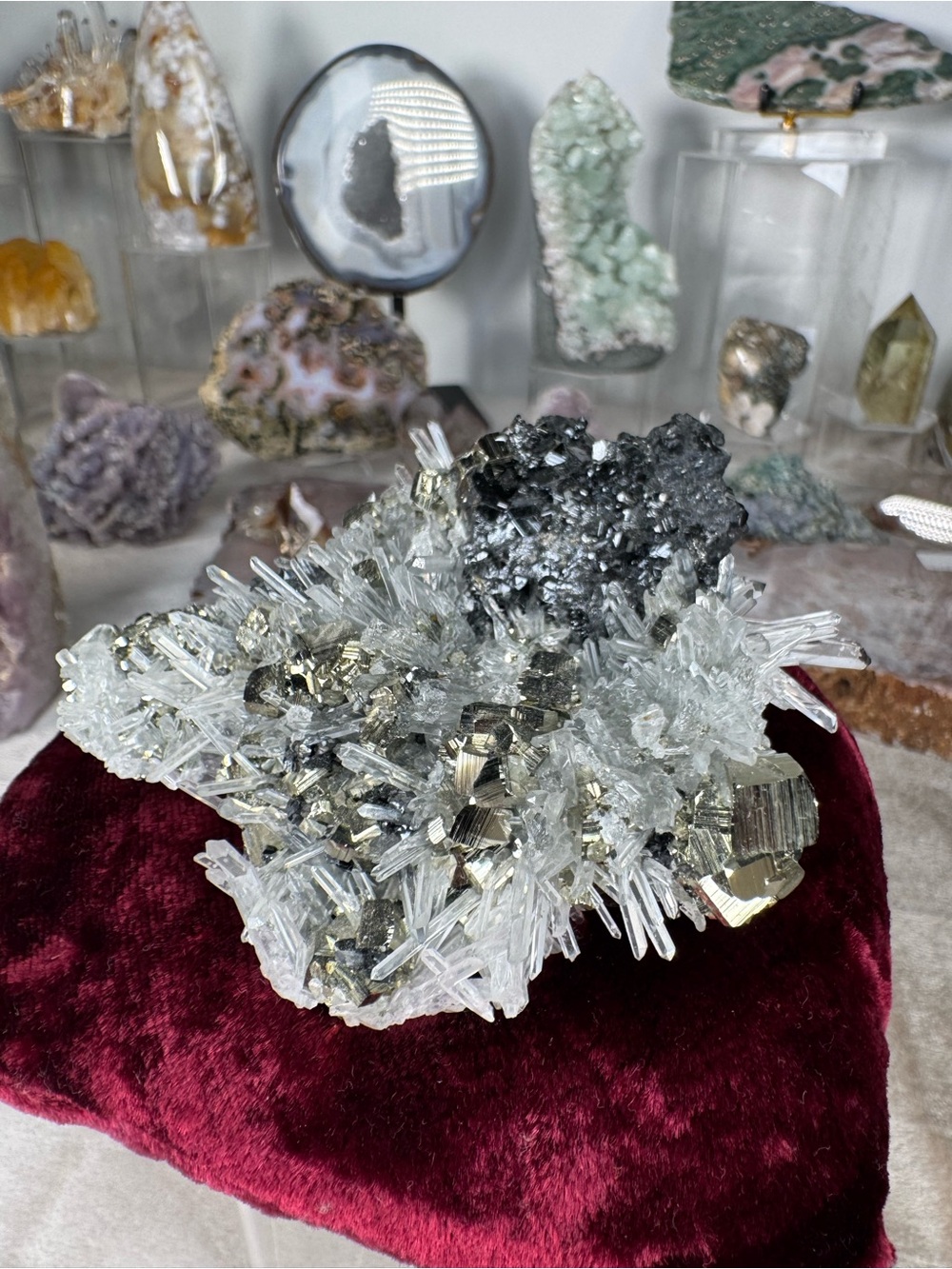 Pyrite, Galena & Quartz Cluster – Peru
✨Metallic Cubes & Needle Quartz ✨